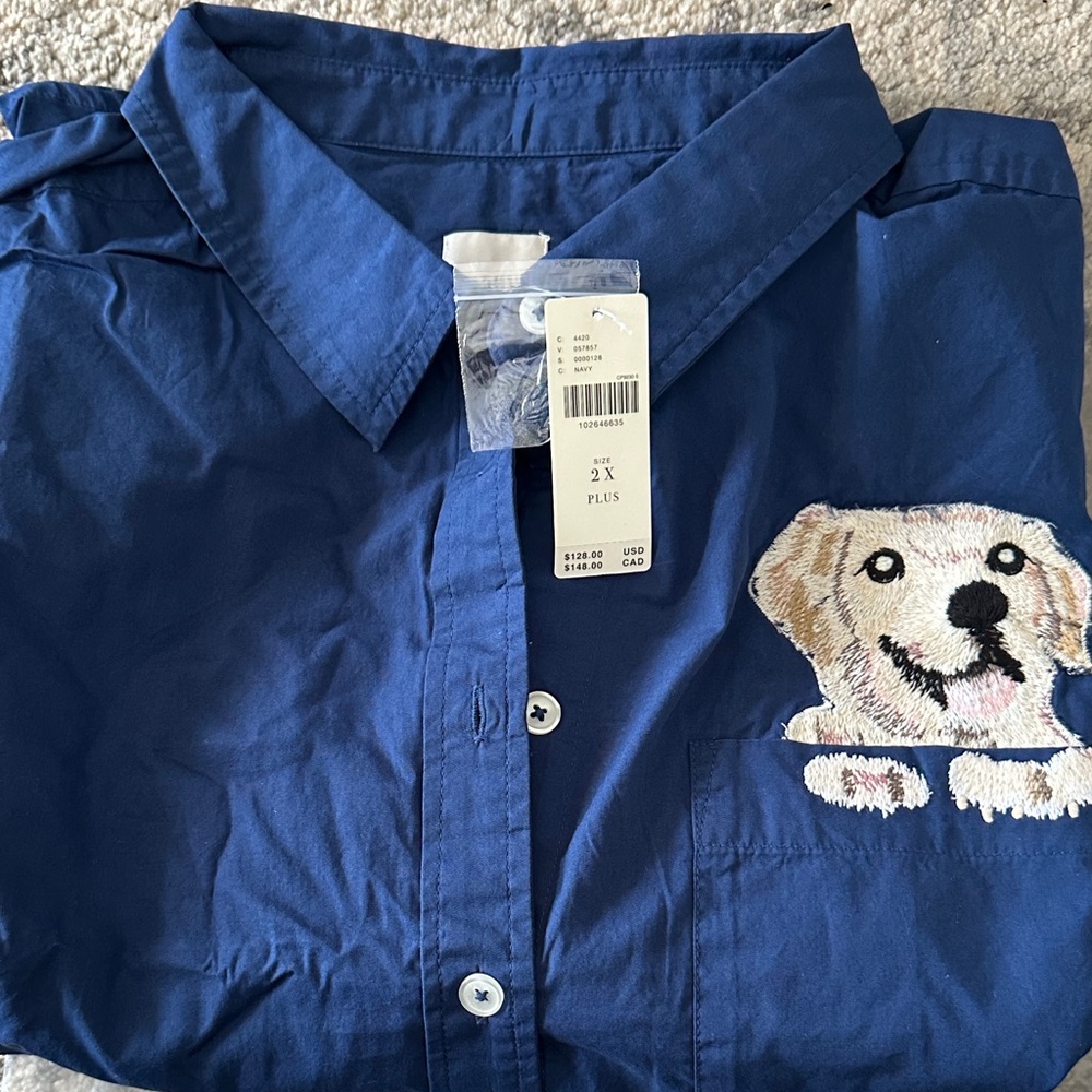 The Mabel Boxy Oxford shirt Navy Blue with Dog Embroidery NWT 2X by Maeve - Picture 5 of 5